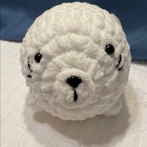 Handmade Crocheted White Seal plushie